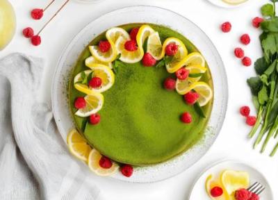 طرز تهیه چیزکیک ماچا در فر و یخچال با ترکیب پنیر خامه ای